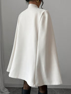 Elegant and Graceful Stand-up Collar Contrasting Color Chinese Style Button Cape Shawl Ladies Autumn and Winter Thick Coat - Apricot