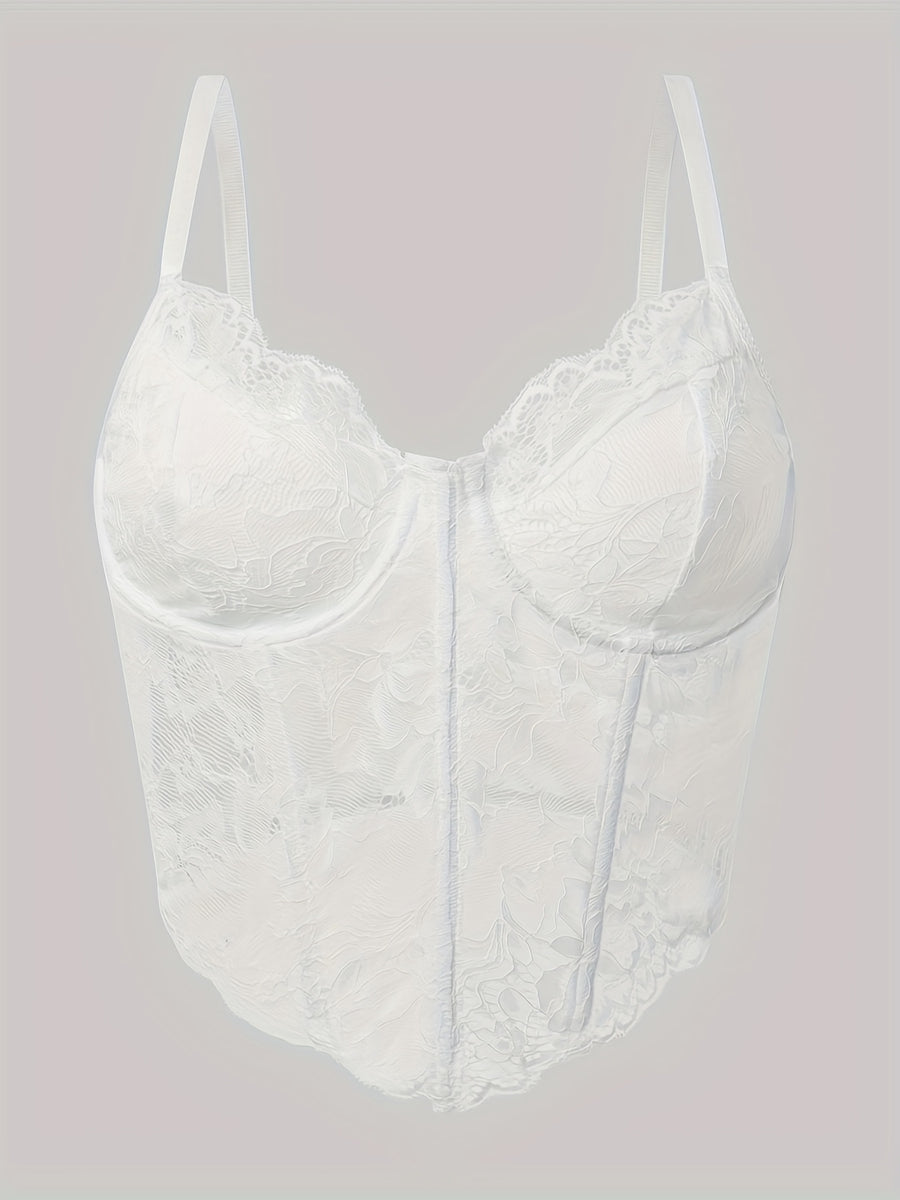 European Style Sexy Floral Lace Diamond Fishbone See-Through Women'S Corset Top - White