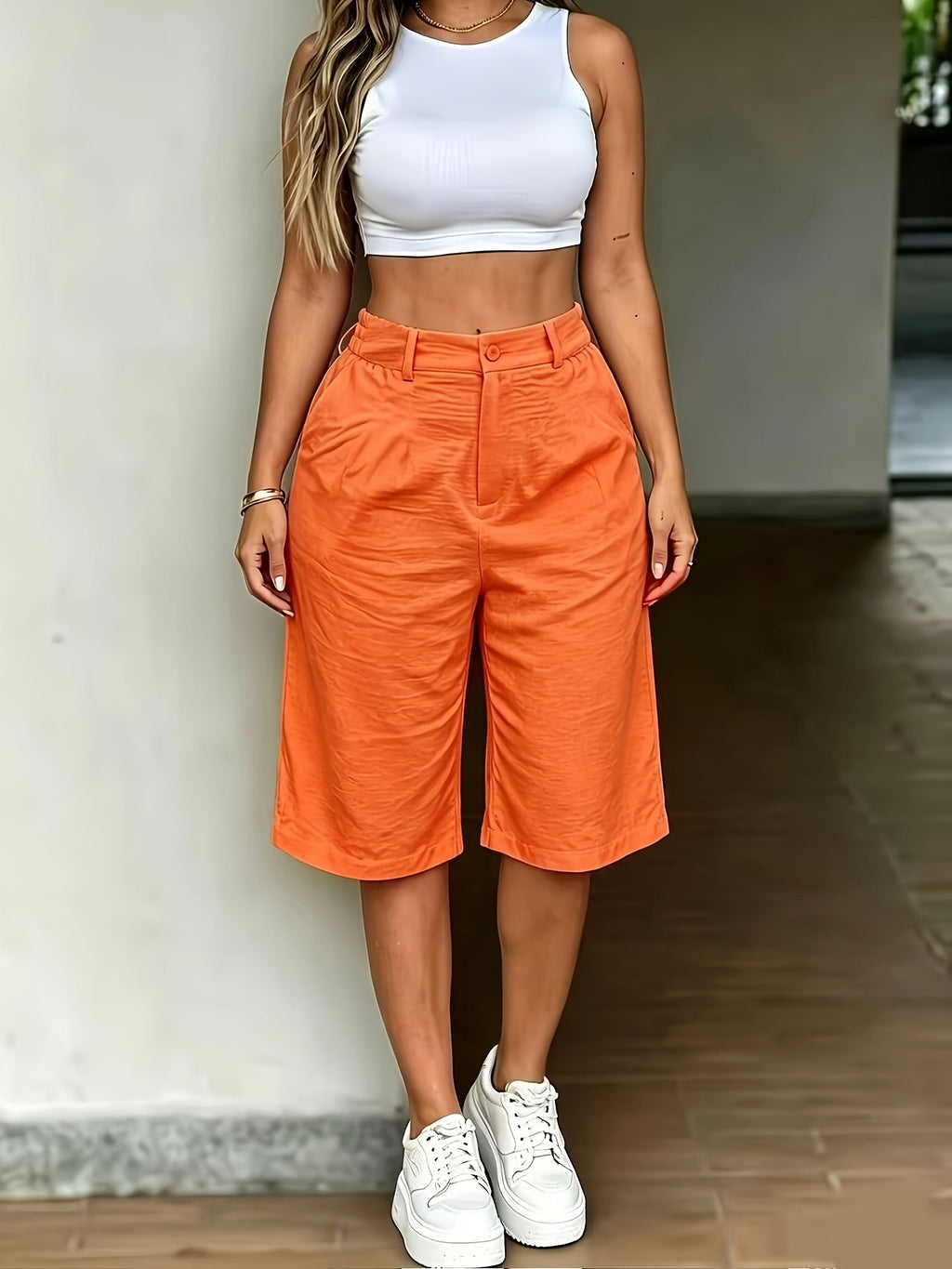 (ZD260420019) Women'S Fashion Street Style Cool Women'S Shorts - Orange-Red