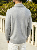 FORLENGKE Autumn And Winter Men'S Stylish Crew-Neck Knit Sweater with Full Checkered Texture, Jacquard Long-Sleeve Sweater, Comfortable Knit Top for Autumn And Winter, Casual Outings, Shopping, And Party Atmosphere Men'S Pullover Knit - White Flower Gray