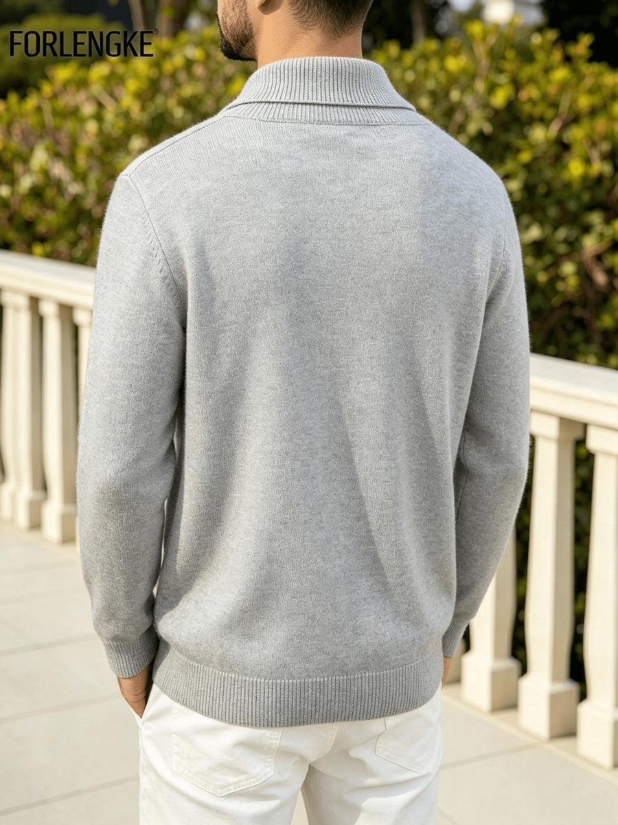 FORLENGKE Autumn And Winter Men'S Stylish Crew-Neck Knit Sweater with Full Checkered Texture, Jacquard Long-Sleeve Sweater, Comfortable Knit Top for Autumn And Winter, Casual Outings, Shopping, And Party Atmosphere Men'S Pullover Knit - White Flower Gray