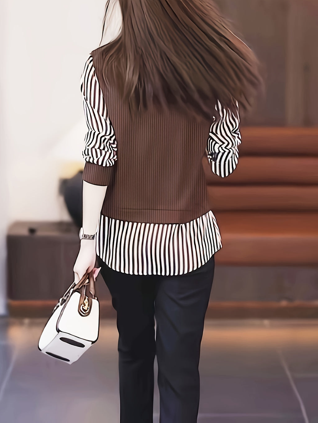 Spring And Autumn Fashion Patchwork Shirt for Women - Loess Ochre
