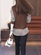 Spring And Autumn Fashion Patchwork Shirt for Women - Loess Ochre