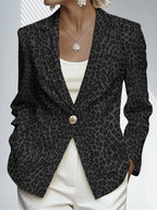 Designed for Spring And Autumn, This Elegant Women'S Blazer Is an Ideal Choice for Comfortable Everyday Wear. Its Unique, Vintage-Inspired Leopard Print Exudes Sophisticated Elegance - Gray background with black leopard print