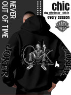 Men'S Hooded Sweatshirt, Western Trendy Cool Black And White Sketch Joker Theme Print, Sleeves with Same Series Splatter Art Lettering, Breathable And Skin-Friendly Fabric, Showcasing ' Fashion Sense, Ideal Gift for Holidays And Birthdays - Black