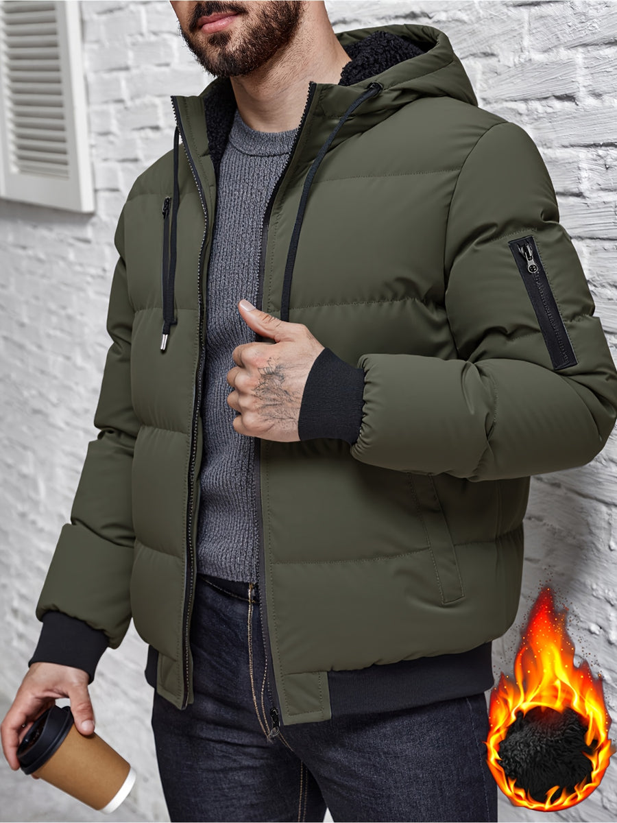 Winter Plush Jacket Thick Warm Jacket Hooded Jacket Casual Outdoor Jacket Solid Color Zipper with Plush Thickening - fern green