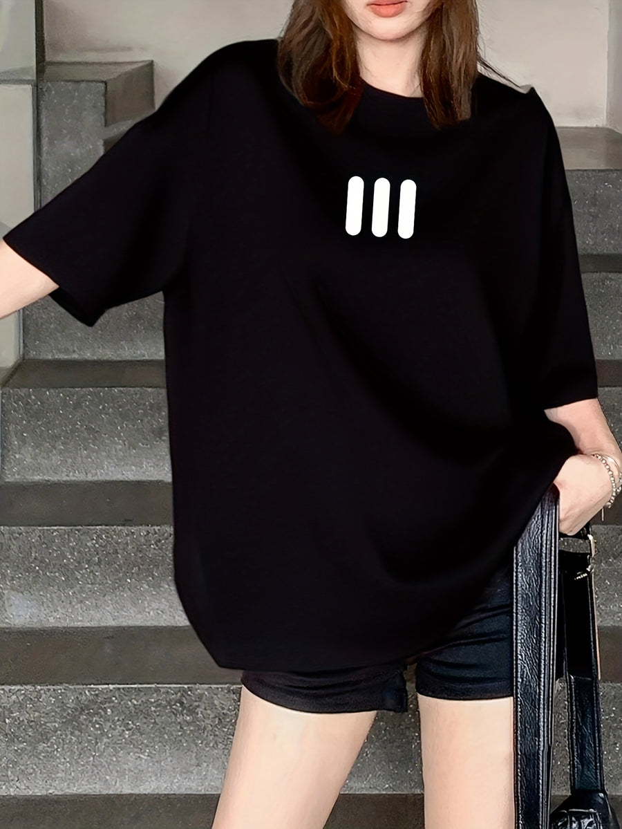 Vintage Fashion Short Sleeve T-Shirt for Women, Summer Cartoon Print Short Sleeve T-Shirt, Pure Short Sleeve T-Shirt Top, Unique Design Niche Chic Loose Fit Top Base Layer #3333 - Black