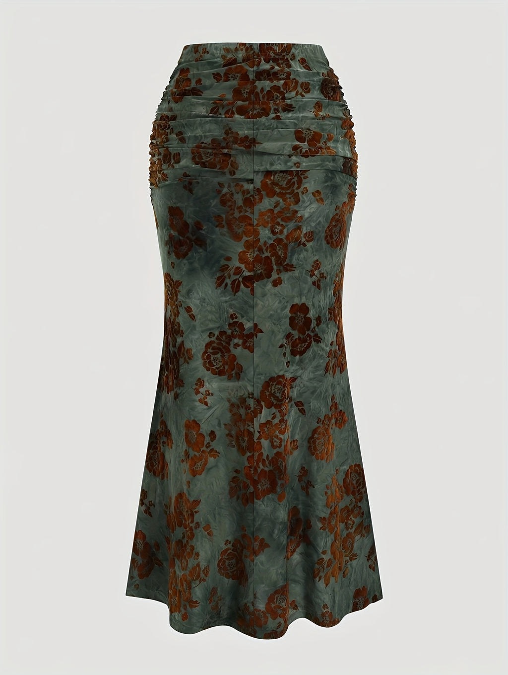 2025 Autumn New Women's Vintage Flocked Print Mermaid Skirt, Suitable for Autumn and Winter Long Style, Autumn Skirt, Winter Skirt, Classic Look, Feminine Design, Flocked Fabric, Quality Stitching, Retro Skirt, Stylish Skirt, Vintage Enthusiasts - Green