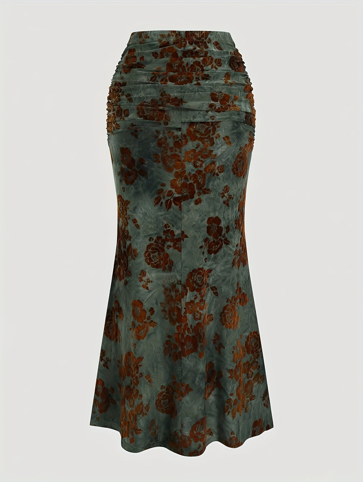 2025 Autumn New Women's Vintage Flocked Print Mermaid Skirt, Suitable for Autumn and Winter Long Style, Autumn Skirt, Winter Skirt, Classic Look, Feminine Design, Flocked Fabric, Quality Stitching, Retro Skirt, Stylish Skirt, Vintage Enthusiasts - Green