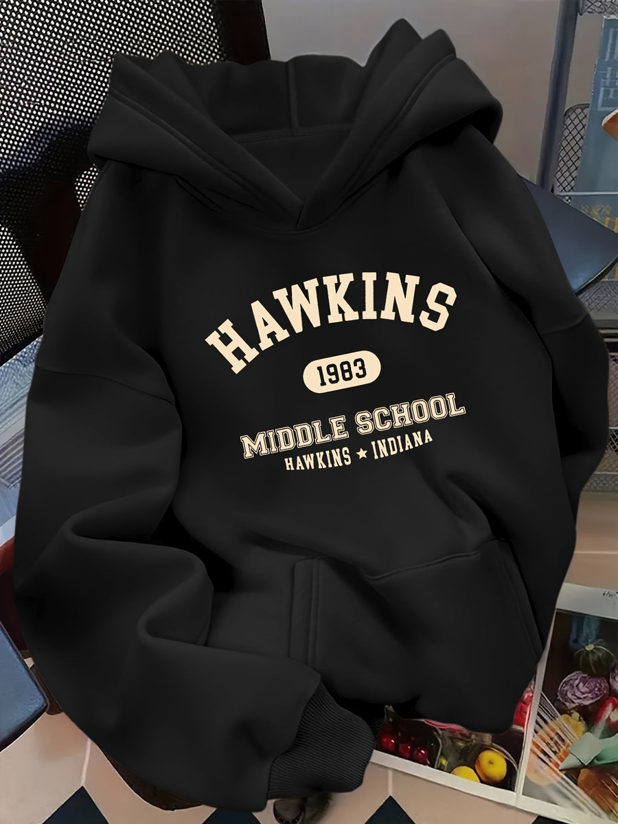 D92 - A Women'S Hooded Sweatshirt, Trendy Creative Letter Pattern Print, Beautiful Fashionable Loose Autumn And Winter New Versatile Casual Sweatshirt, Women'S Clothing, Solely Tops/No Bottoms - QHH4089 - Black