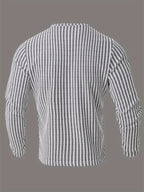 Men's Fashion Casual Long-Sleeve Henley Shirt | High-End Houndstooth Textured Jacquard Henley Collar T-Shirt | Notched V-Neck Design | Long-Sleeve Henley T-Shirt in a Loose and Comfortable Fit | Essential Golf Polo Attire | Breathable - White