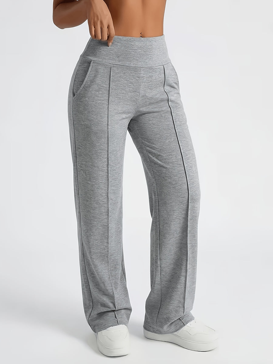 Plus Size, Women's Casual Pants with Pockets, High-waisted Stretch Pants. Suitable for All Seasons, These Women's Long Pants Are Perfect for Both Home and Outdoor Wear - Light Grey
