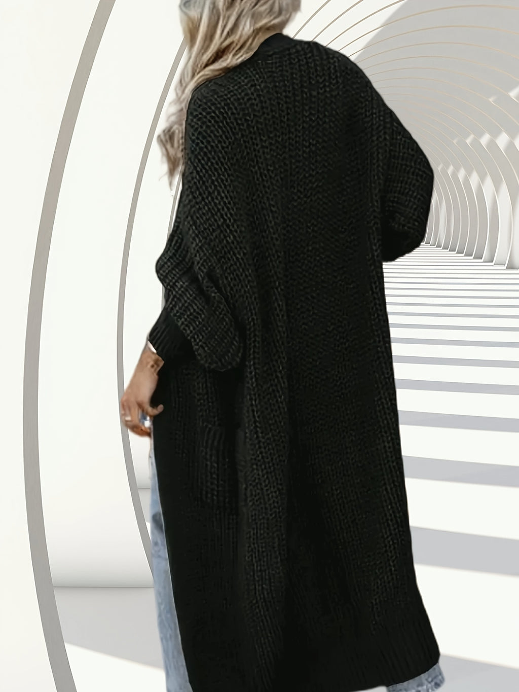 High-quality Fashionable and Simple Women's Cardigan, Pocket Sweater, Autumn/winter Casual Long-length Sweater, Winter Top Coat - Black