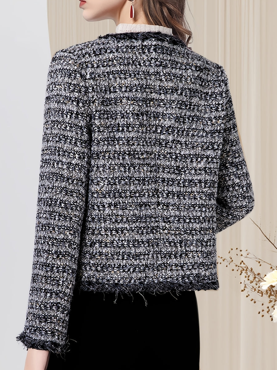 TD1216257 2026 Spring/Autumn/Winter Fashionable New Style Outerwear Top, Casual Jacket Cardigan Blazer Coat Top with Faux, European and American Sizes Women's Elegant Apparel, Suitable for Daily Casual/Business Office/Business Meetings/Casual - Space Gray