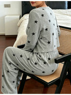 Plus Size Spring/Summer Star Print Pajama Set, Women's Camisole Long Sleeve Long Pants 3pcs Loungewear Set - Mixed colors