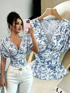 Women's Elegant Floral Print Slim-Fit T-Shirt, Summer Style - Mixed colors