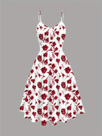Women'S Elegant Dress Set, Solid Color V-Neck Twist Short Sleeve Top, Floral Print Suspender Dress Two-Piece Set - Mixed colors