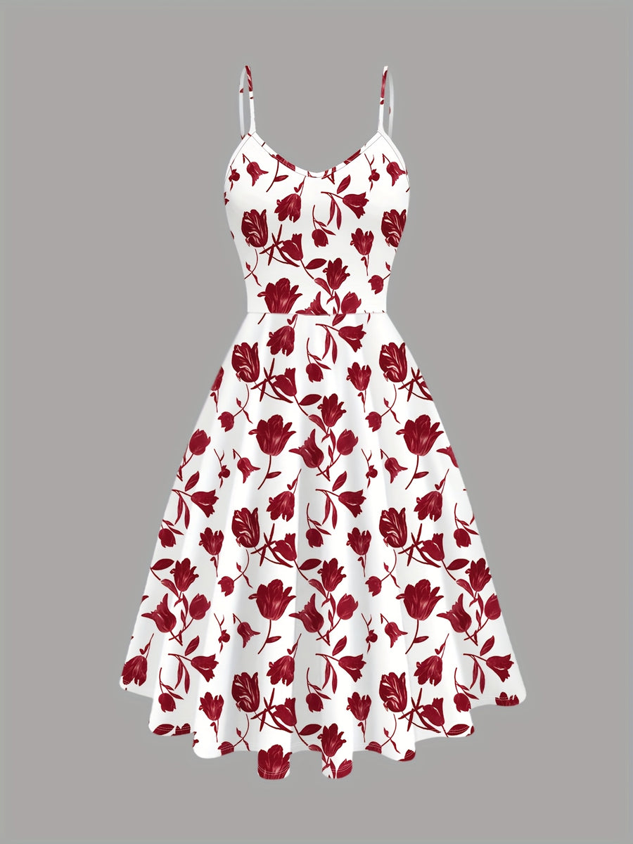 Women'S Elegant Dress Set, Solid Color V-Neck Twist Short Sleeve Top, Floral Print Suspender Dress Two-Piece Set - Mixed colors