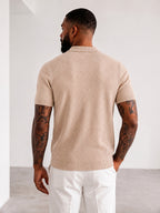 Men'S Easy Casual Short-Sleeve Knit Top, Made of Pure with Fine Mesh Texture, Skin-Friendly And Breathable, Relaxed Casual Style, Classic Versatile Design with Exquisite Details, Solid Color for a Warm And Easy Look - Khaki