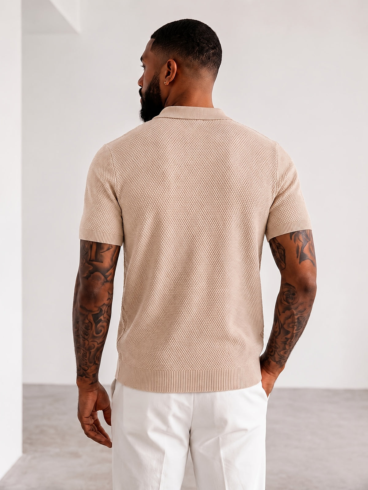 Men'S Easy Casual Short-Sleeve Knit Top, Made of Pure with Fine Mesh Texture, Skin-Friendly And Breathable, Relaxed Casual Style, Classic Versatile Design with Exquisite Details, Solid Color for a Warm And Easy Look - Khaki