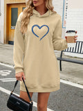 Women's Fashion Y Letter Print Hooded Sweatshirt Dress, Autumn/Winter High-End Stylish Streetwear Youthful -Lined Color-Block Hooded Sweatshirt, Casual Versatile Hoodie, Outerwear, Pullover, Long Sweatshirt, Elegant - Apricot