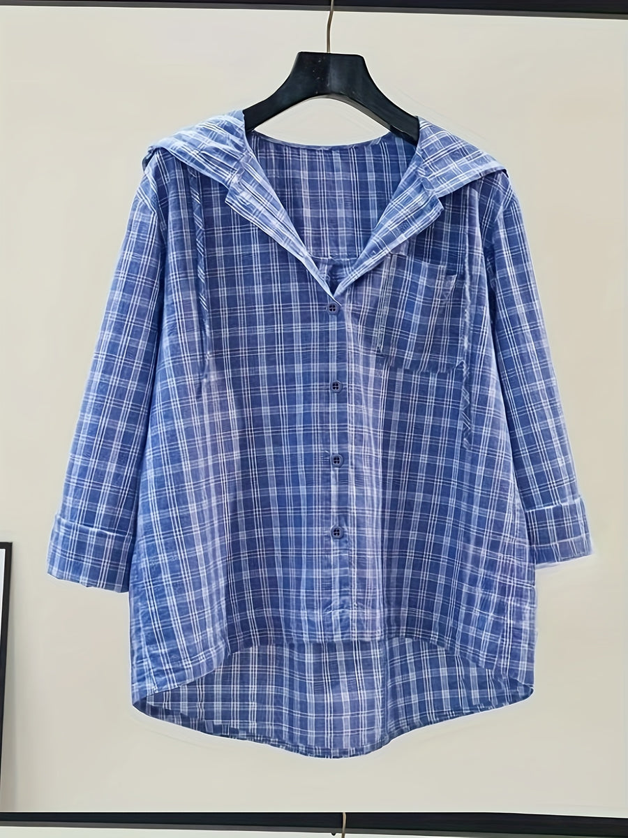 Spring/Summer Fashion Plaid Hooded Shirt - Mixed colors