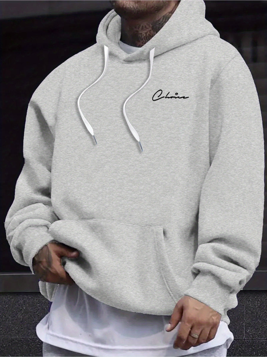 Print, Men'S Casual And Cozy Hoodies, Trendy Long Sleeve Hooded Sweatshirt, Casual Versatile Top for Autumn Winter - Light Grey