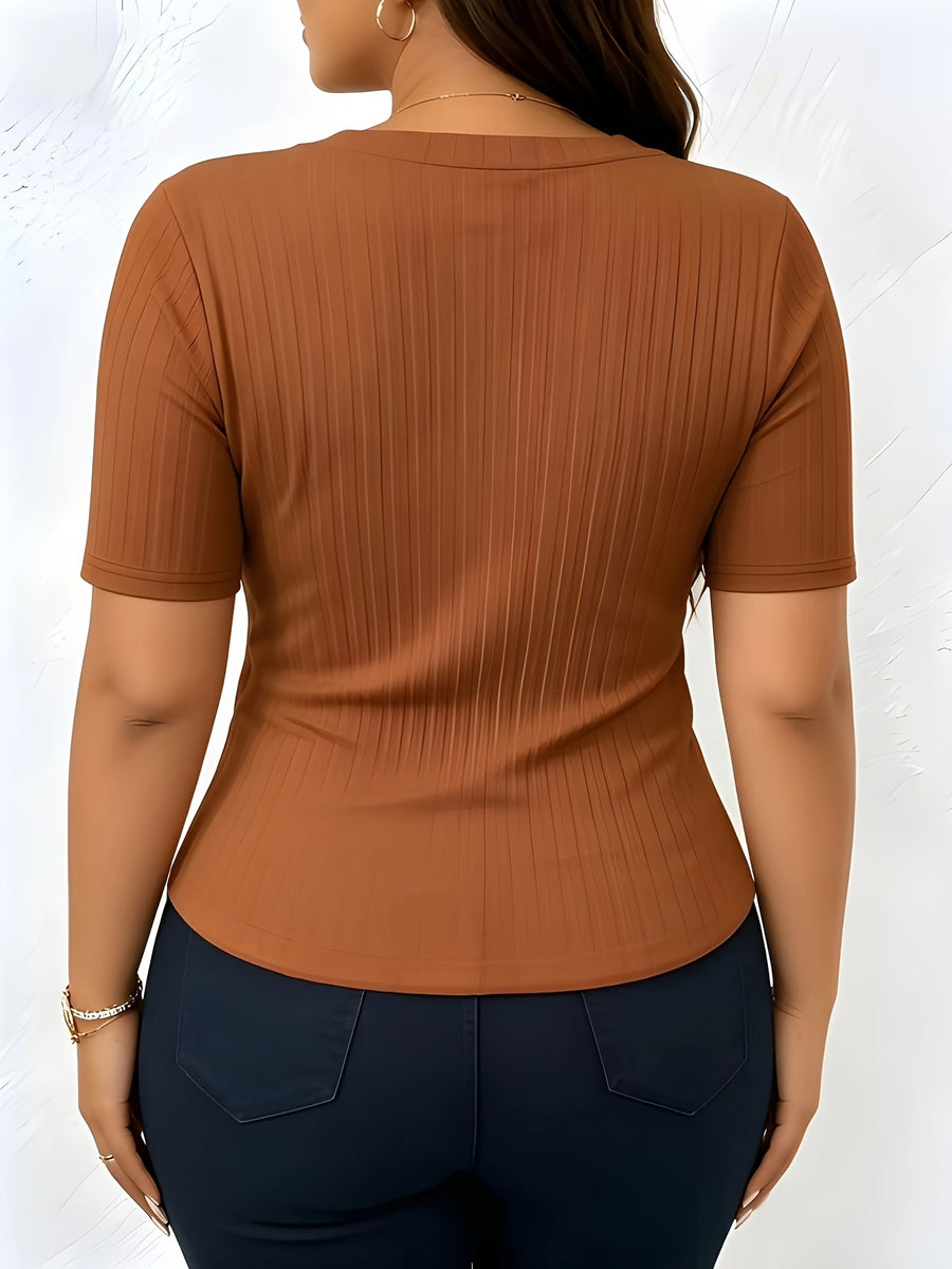 European and American Women's Fashion T-Shirt - Coffee Color