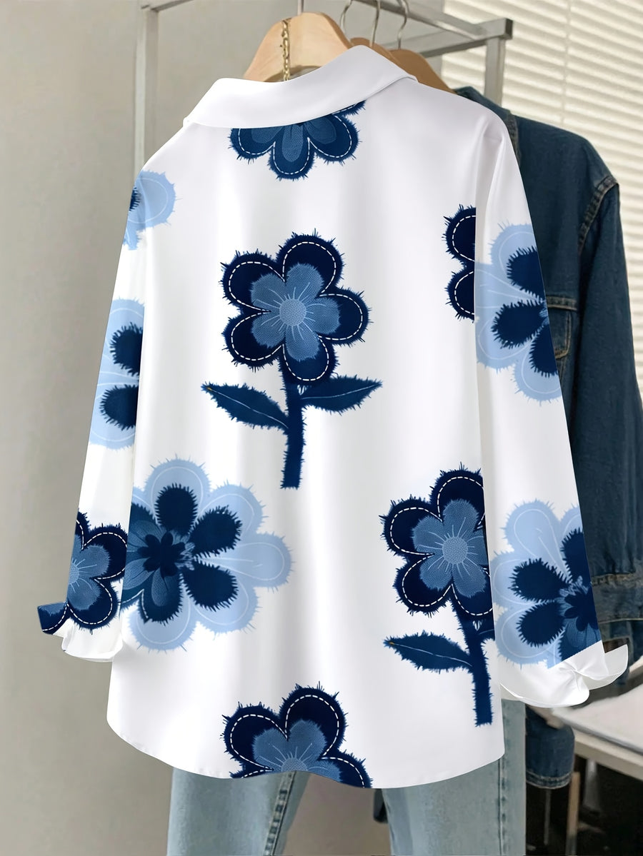 Fashion Casual Long Sleeve Floral Print Loose Women'S Shirt - Mixed colors