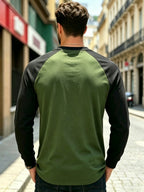 Men'S T-Shirt Casual New Daily Color-Block Long Sleeve Breathable Skin-Friendly Non-Sweaty Drop Shoulder Cut Visual Body Shaping Super Friendly Retro Contrast Design with Premium Aura Suitable for Sports Casual Daily Commuting Outdoor Activities Cas - black + army green