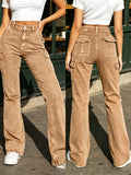 Cielo Jeans 2026 New Style - Mid-High Waist Utility Flared Jeans, Multi-Pocket Design for Practical Convenience, Stretch Fabric for Comfortable Skin-Friendly Fit, Distressed Wash for Versatile And Timeless Look, Suitable for Daily Outings - Yellowish-brown