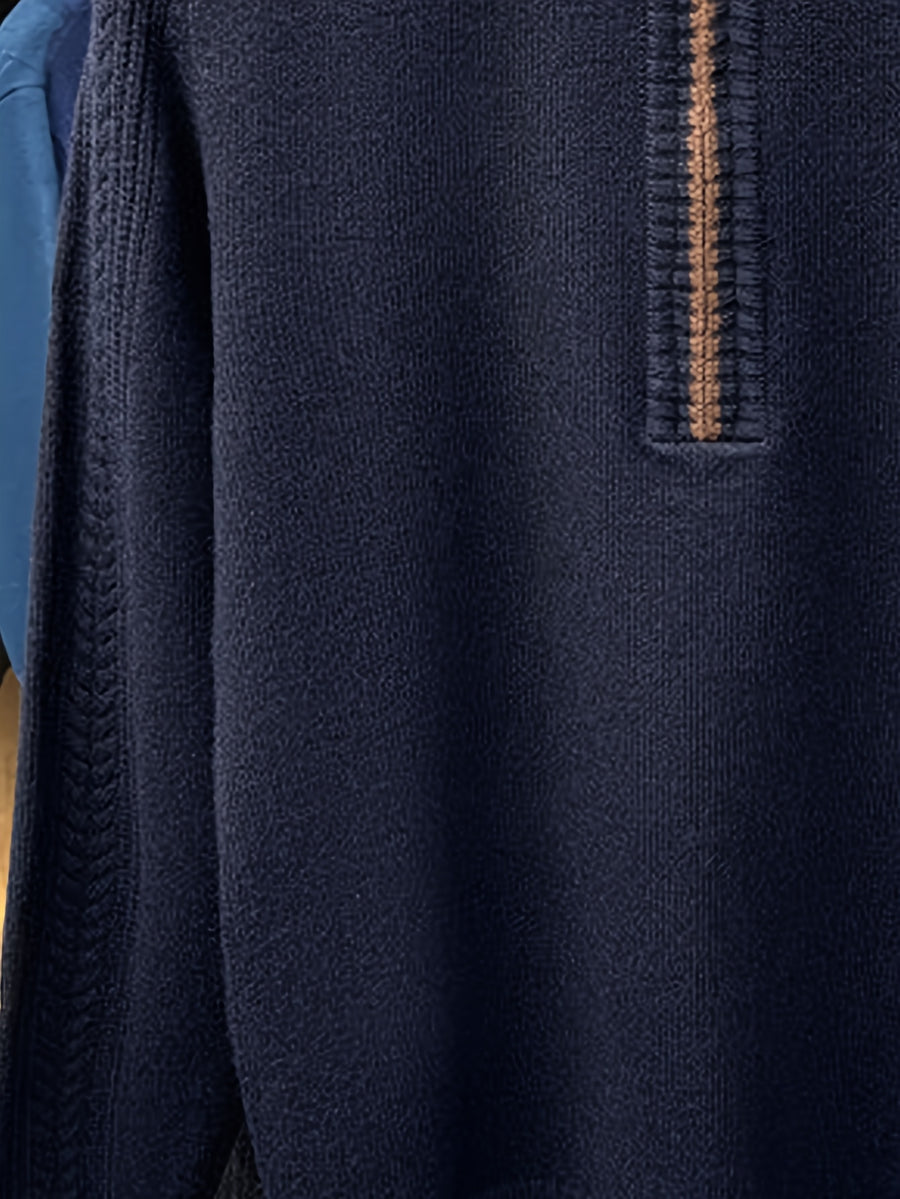 Men'S Thickened Semi-Open Zipper Stand Collar Knit Sweater, Ribbed Cuffs And Hem, Autumn/Winter Style, Single Wear And Layering, Light Mature Business Casual Style - Shangqing