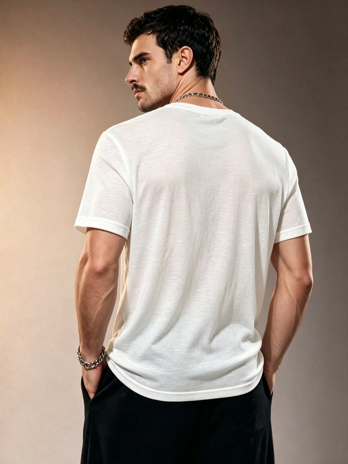 Men's Summer Bamboo Rayon Joint Semi-Sheer Short-Sleeve T-Shirt, Simple Crew Neck Solid Color Breathable Casual Base Layer Top - White
