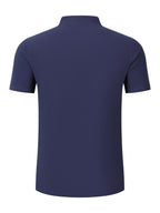 New Men's Cotton-Cotton And Linen Blend Blend Stand Collar Henley Short Sleeve T-Shirt, Half-Open Placket Button Casual Breathable Lightweight Summer Beach Top - Navy Color