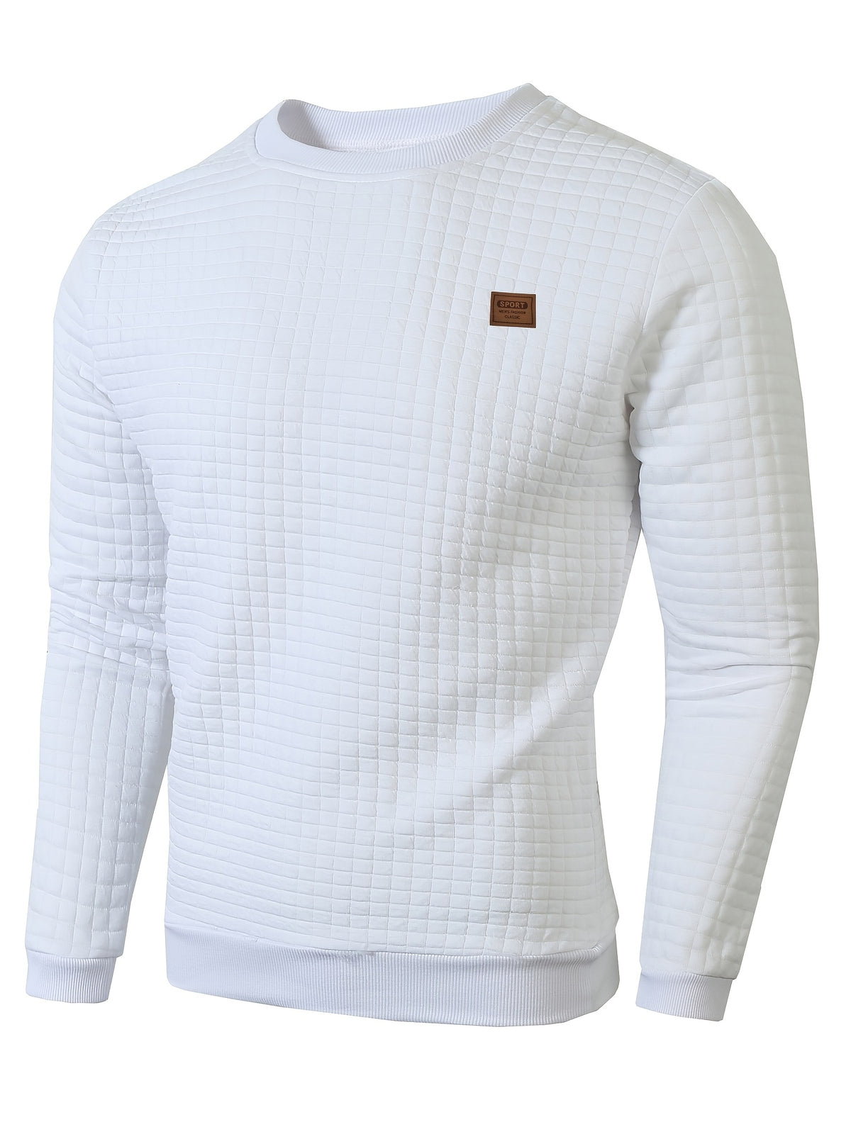 Men'S Knit Round Neck Solid Small Checkered Pullover Sweatshirt, Casual Easy Fashion Trendy Square Premium Men'S Clothing - White