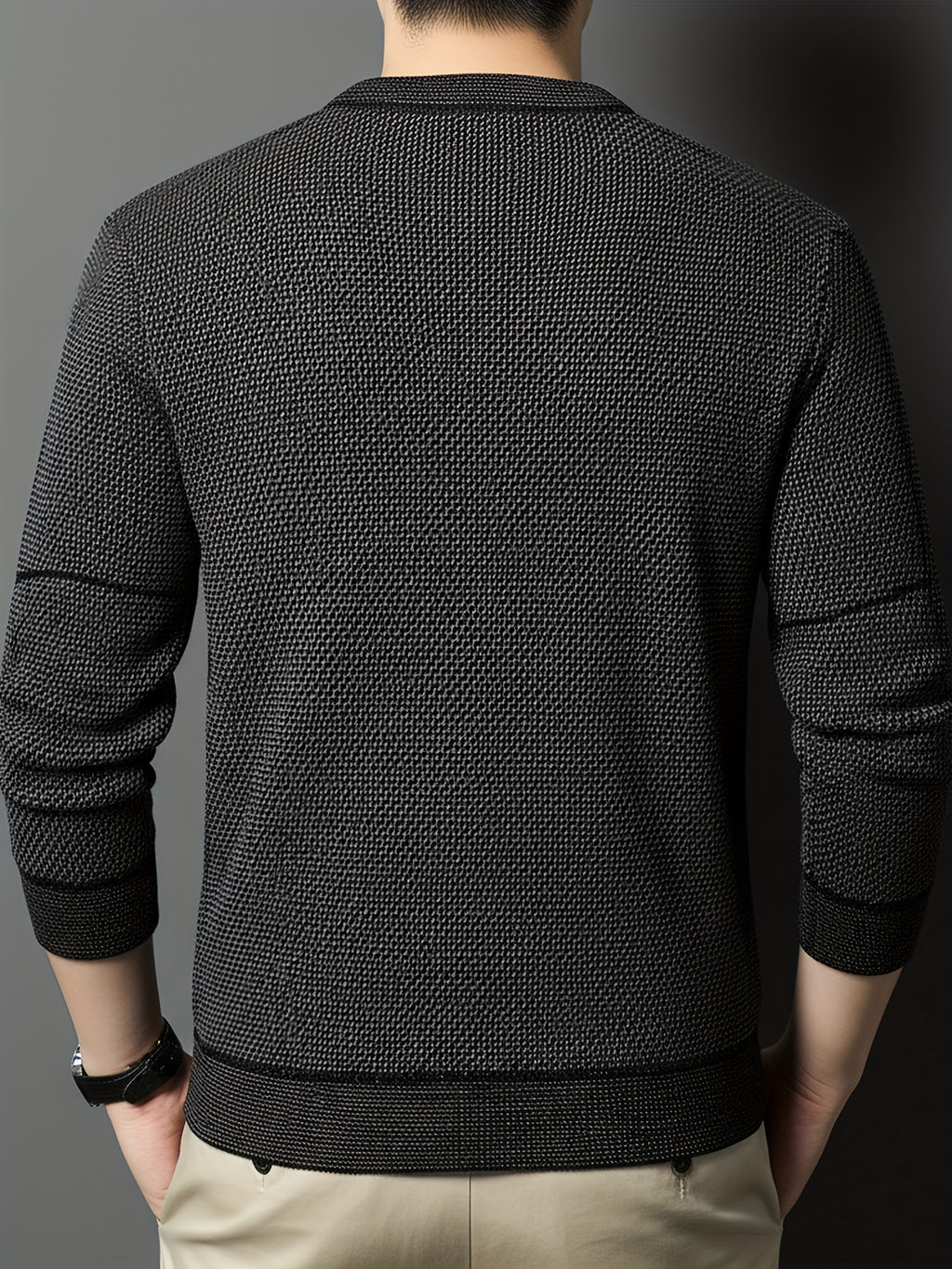 New Winter Men's Sweater, Crew Neck, Thickened and Warm, Men's Winter Clothing, Fashionable, Casual, and Comfortable Pullover Knitwear, Men's Winter -Lined Sweater, Men's Apparel with Letter Chest Logo, Winter Gift for Men - Black