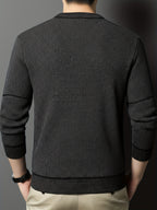 New Winter Men's Sweater, Crew Neck, Thickened and Warm, Men's Winter Clothing, Fashionable, Casual, and Comfortable Pullover Knitwear, Men's Winter -Lined Sweater, Men's Apparel with Letter Chest Logo, Winter Gift for Men - Black
