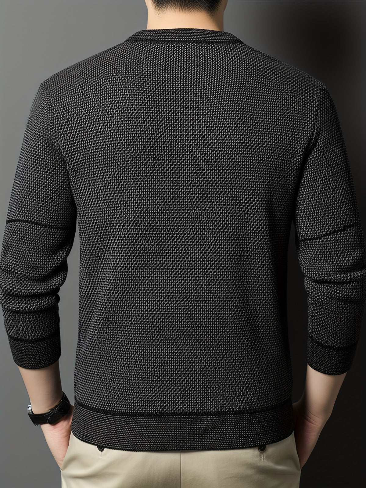 New Winter Men's Sweater, Crew Neck, Thickened and Warm, Men's Winter Clothing, Fashionable, Casual, and Comfortable Pullover Knitwear, Men's Winter -Lined Sweater, Men's Apparel with Letter Chest Logo, Winter Gift for Men - Black