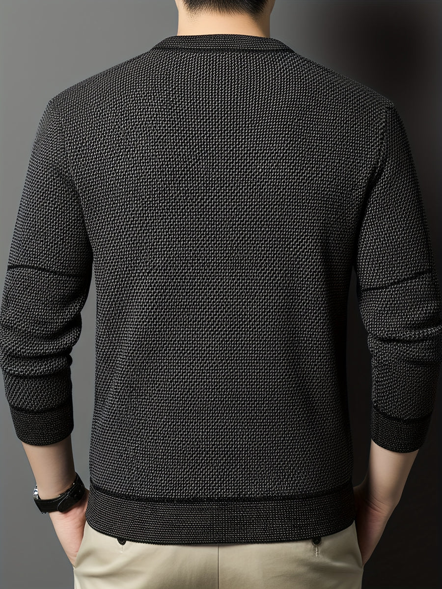 New Winter Men's Sweater, Crew Neck, Thickened and Warm, Men's Winter Clothing, Fashionable, Casual, and Comfortable Pullover Knitwear, Men's Winter -Lined Sweater, Men's Apparel with Letter Chest Logo, Winter Gift for Men - Black