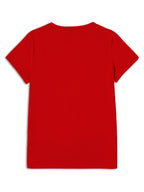 Women's Polyester Short Sleeve T-Shirt, Textured Red Cherry Printed Casual Top, Multiple Sizes Available, Comfortable Lightweight Summer Tee, Perfect for Daily Casual Wear & Outdoor Outings - Red