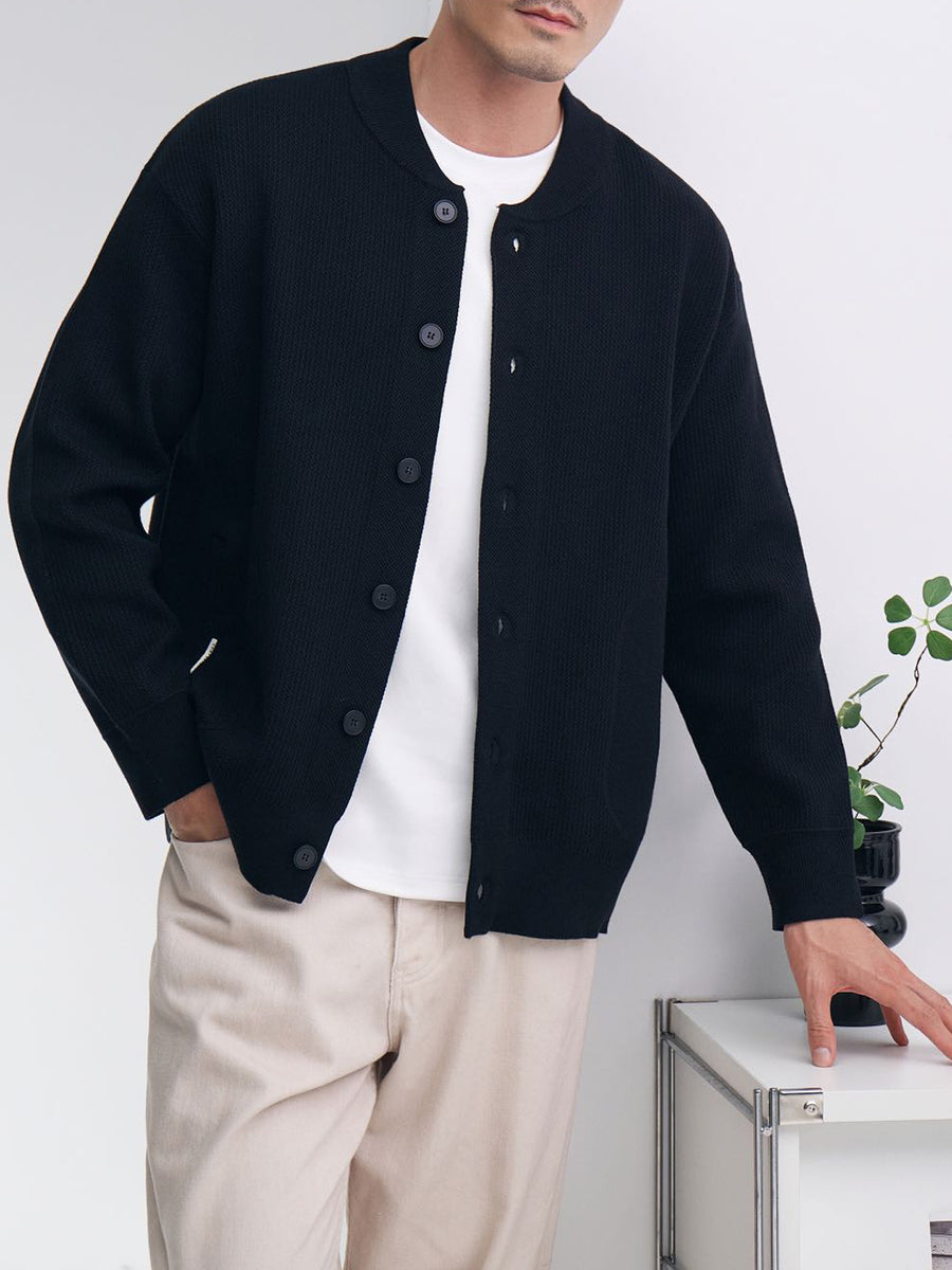 Men'S Button-Up Knitted Cardigan Sweater Suitable for Casual Business Office Wear - Black
