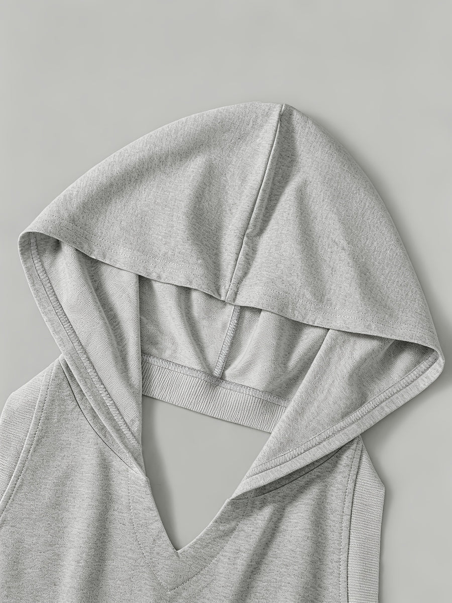 Y2K American Vintage Spicy Style Backless Hooded Vest, Sleeveless Slim-Fit Cropped Top, Summer Casual Versatile - Grey 1