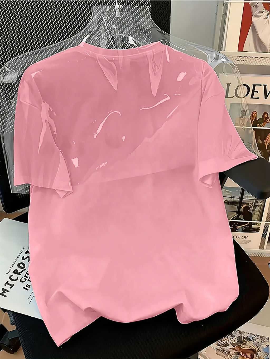 2025 Spring/Summer New Women's Short-Sleeve Top, Simple and Stylish Love Ring Pattern Print, Versatile Daily Wear Round Neck T-Shirt, Circle Pattern - Peach