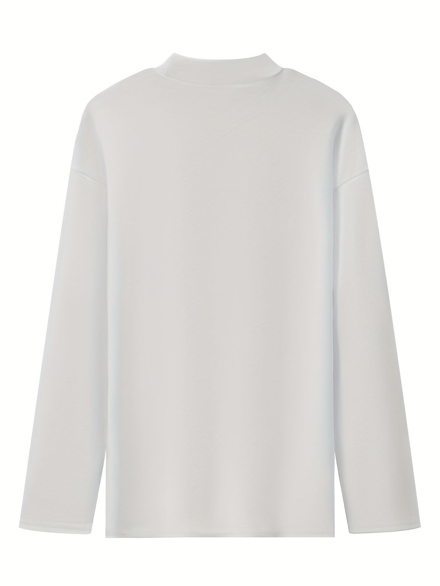 Korean-Style Long-Sleeve T-Shirt for Women, Autumn Wear, Loose-Fitting Base Layer, Pure Top - White