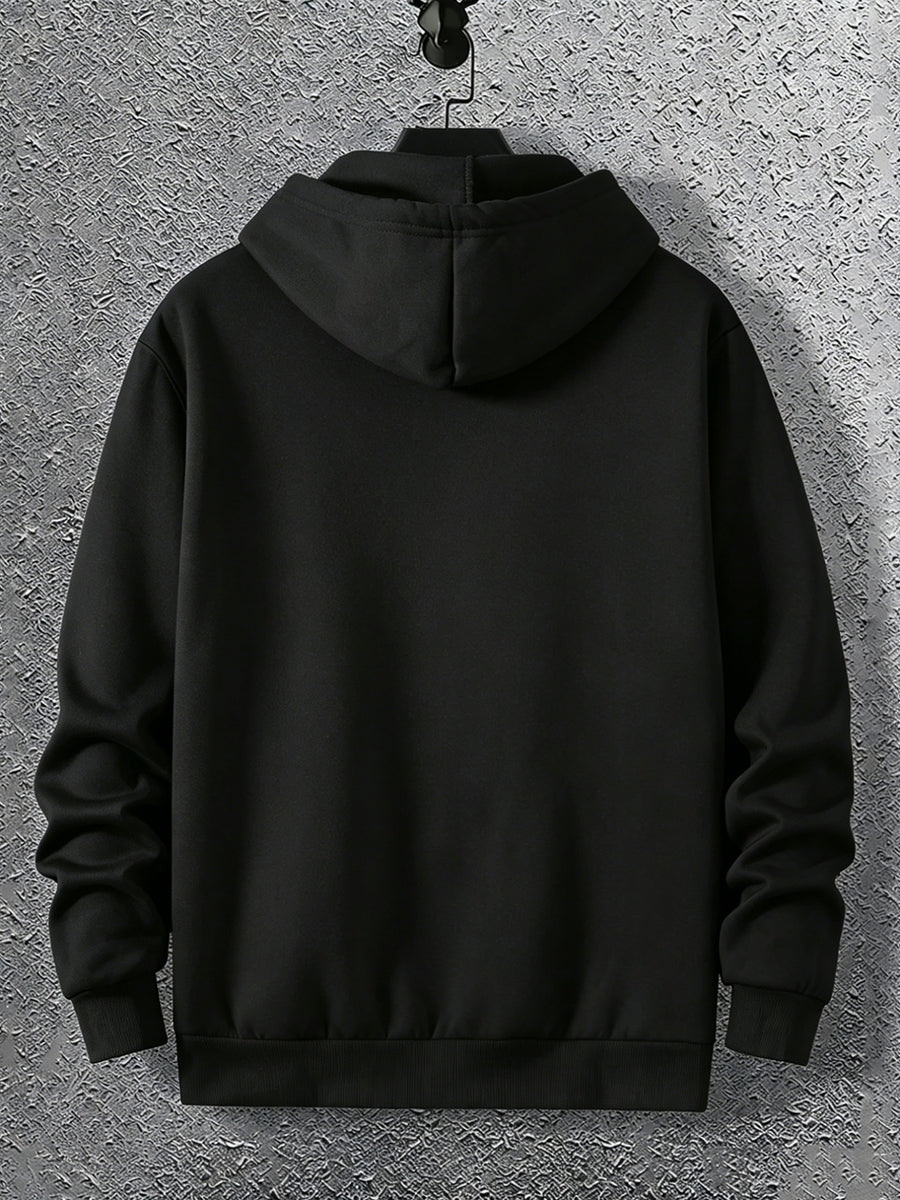 Warner Licensed Men'S Autumn Hooded Sweatshirt, Reinforced Ribbed Cuffs, Breathable Polyester Fabric, Hip-Hop Street Style Distorted Heart Wolf Pattern, Suitable for Retro Hip-Hop Outfits, Urban Trendy Men, Practical Kangaroo Pouch - Black