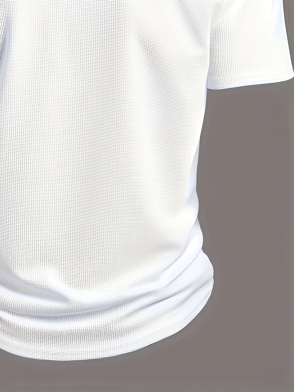 Men's V-neck Short-Sleeve T-shirt with Unique Small Print, Waffle Knit Fabric, Comfortable Men's Half-Sleeve Top - White 1