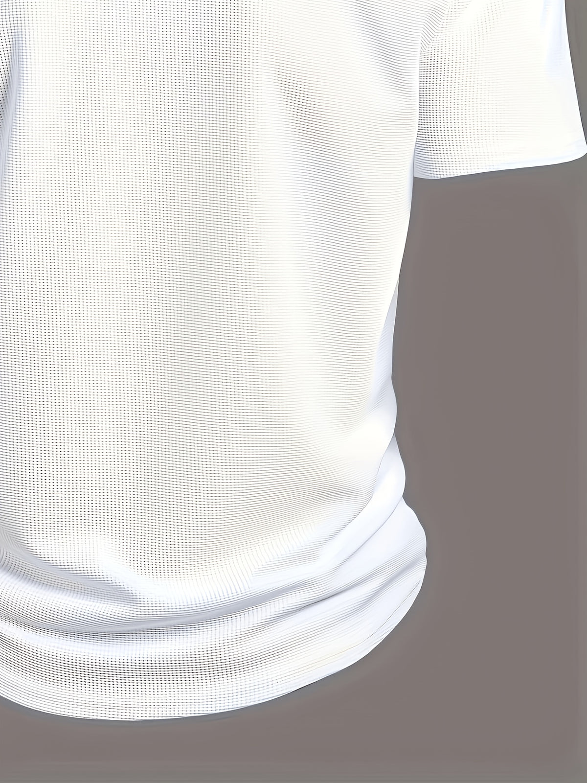 Summer Waffle-Weave Men'S Short Sleeve T-Shirt, Small Stand Collar V-Neck Print Trendy Men'S Versatile Short Sleeve - White 1