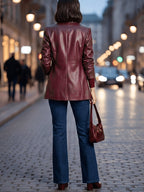 Vintage PU Jacket, Fashionable and Temperamental Blazer - Burgundy