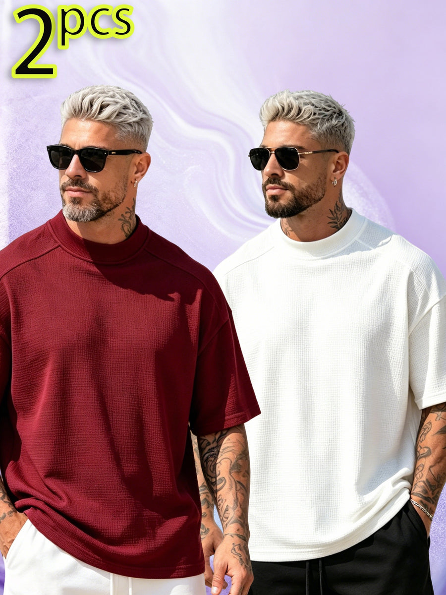 2pcs Set, New Men'S Fashion Sport Short Sleeve Casual Comfortable Lightweight Skin-Friendly Trendy All-Match Refreshing Durable - Color Mixing 4