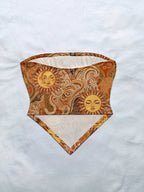 Women'S Spring/Summer New Brand Special Boho Beach Tropical Vacation Outfits | Retro Sun Pattern Print Slim Fit Bustier Crop Tops with Asymmetrical Bandeau Collar - Light Brown-1